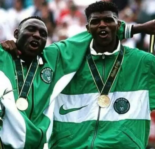 Throwback photo of Daniel Amokachi & Nwankwo Kanu at the 1996 Olympics